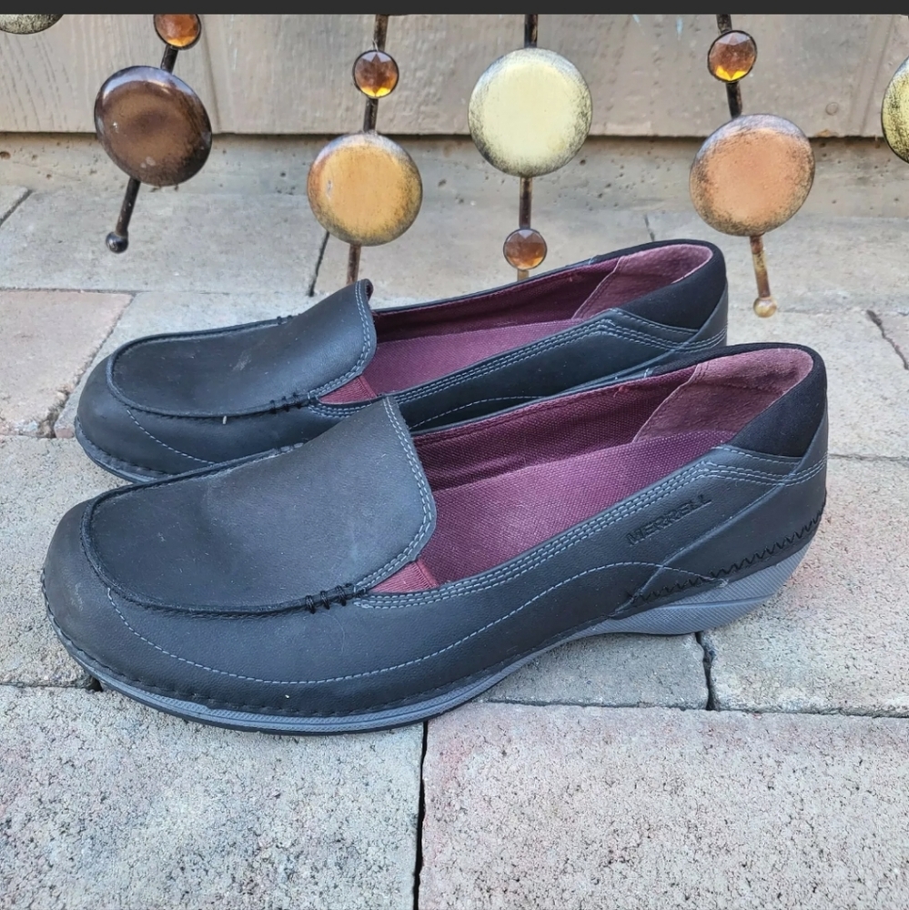 Merrell Women's 9.5 Namak Moc Black Leather Slip On Comfort Shoes J227314C